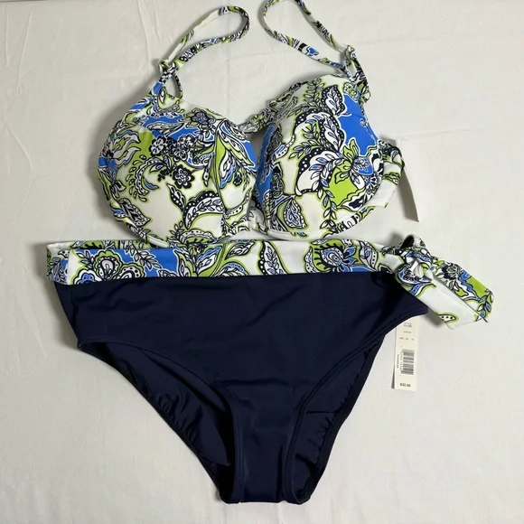 Croft & Barrow women’s Blue and Green 2pc Bikini Set with Floral Print Sz 14 NWT - Picture 7 of 7